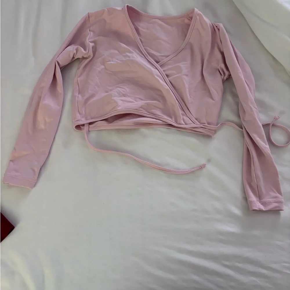 Ballet Light Pink Wrap-Front Long Sleeve Top